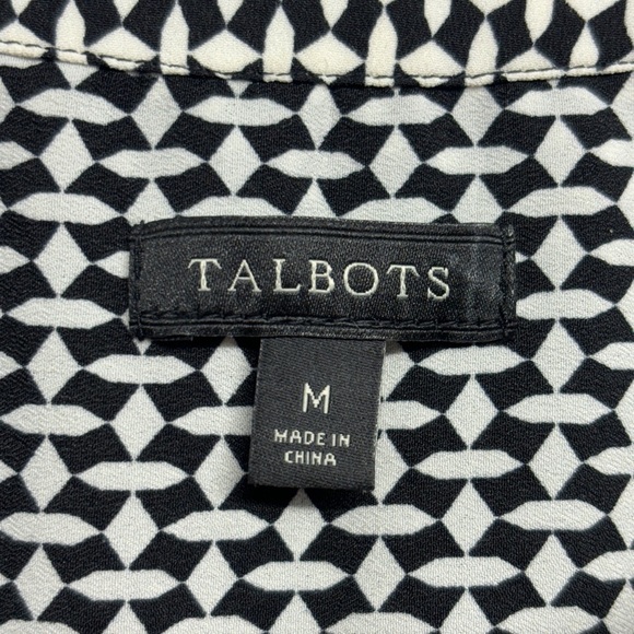 Talbots Popover Tunic Blouse Black White M Geometric - Picture 3 of 7
